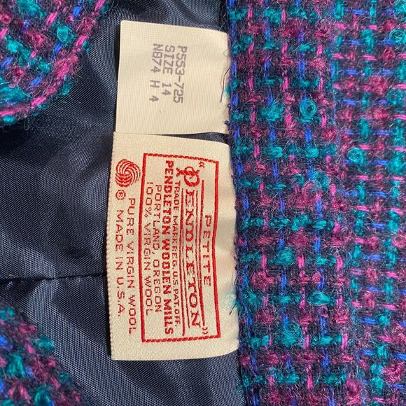 Vintage Pendleton Pencil Skirt Women's Size 14P Purple Pink Plaid Virgin Wool - Picture 7 of 7